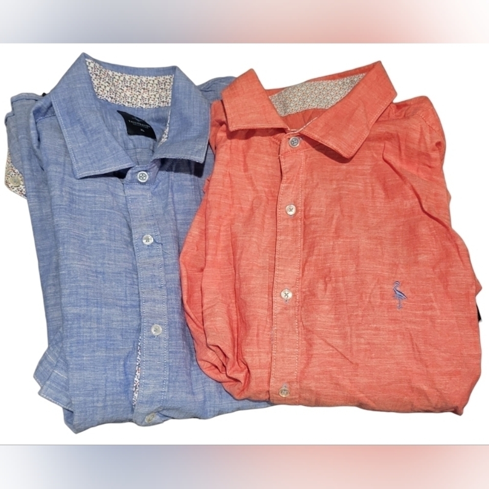 Tailorbyrd Bundle Of Two Short Sleeve Button Down Cotton Blend Shirts Size XL